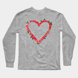 Heart of Roses Floral Wreath Watercolor for Valentine's Long Sleeve T-Shirt